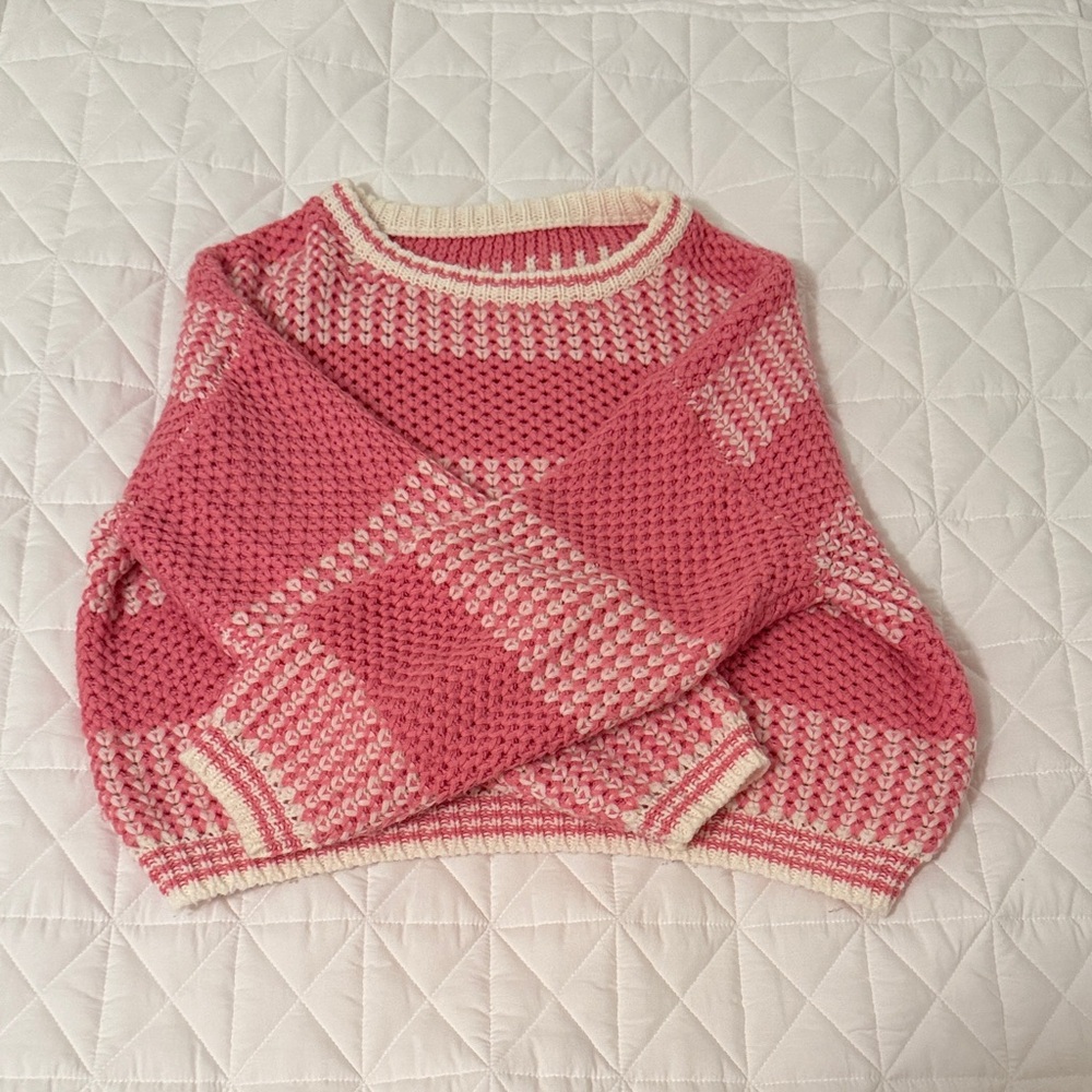 Pink and Cream Women's Sweater